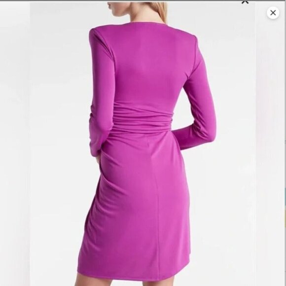 Express Dress Mini Draped V-Neck Strong Shoulder Purple SZ S NWT $88 Holiday - Picture 4 of 10